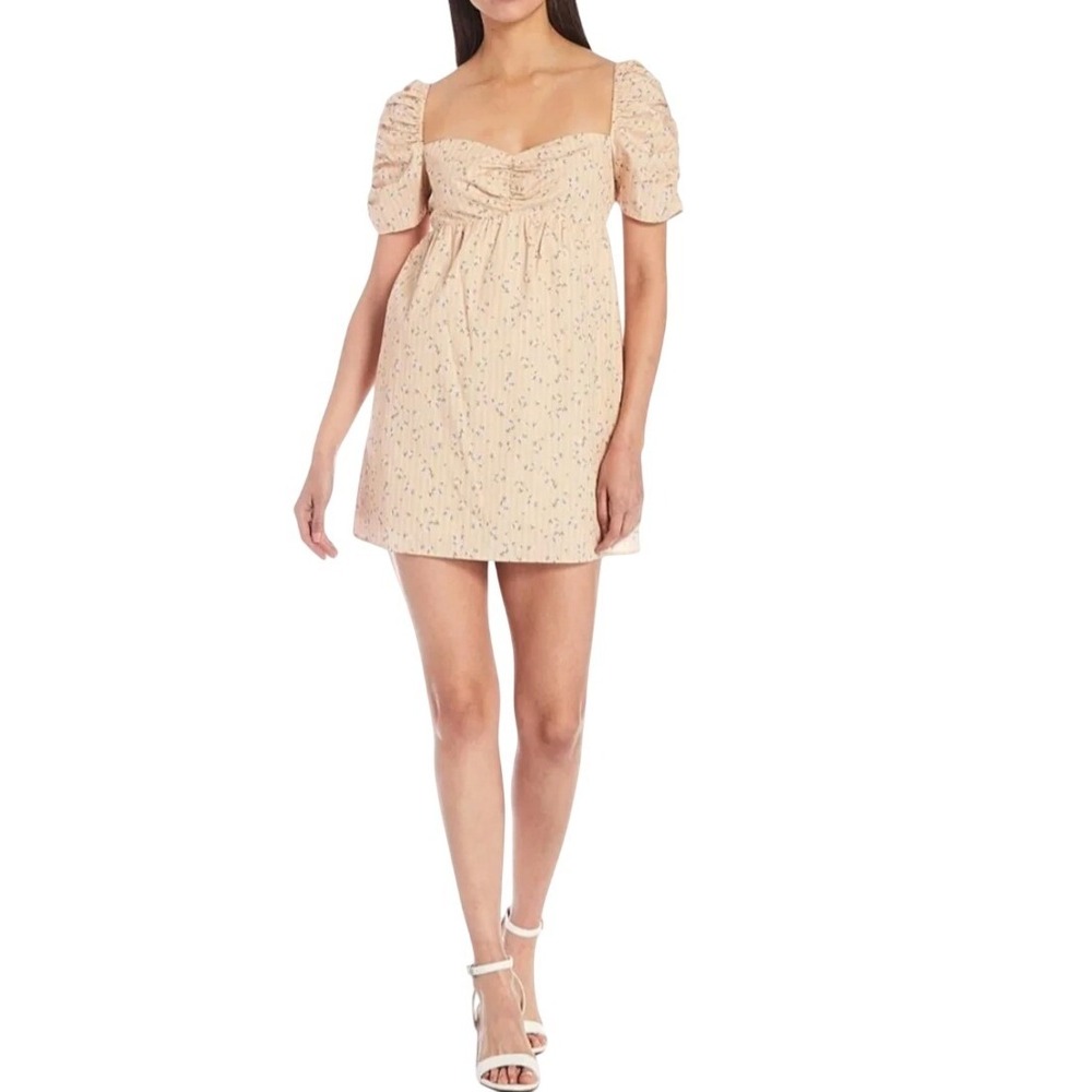 Gianni Bini Size 10  Rhonda Ruched Mini‎ Dress Garden Party Floral Stripe Peach